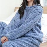 Nightwear, Autumn Women Solid Warm 1/2 Piece Sets Thicken Velvet Ribbed Fleece Set Pullover And Pants Women Casual Pajama Sets 2025 - IkoChic