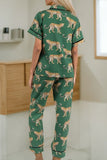 Sleepwear, Cheetah Short Sleeve Shirt and Pants Pajama Set - IkoChic