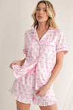 Sleepwear, Bowknot Shirt and Ruffle Hem Shorts Pajama Set - IkoChic