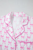 Sleepwear, Bowknot Shirt and Ruffle Hem Shorts Pajama Set - IkoChic