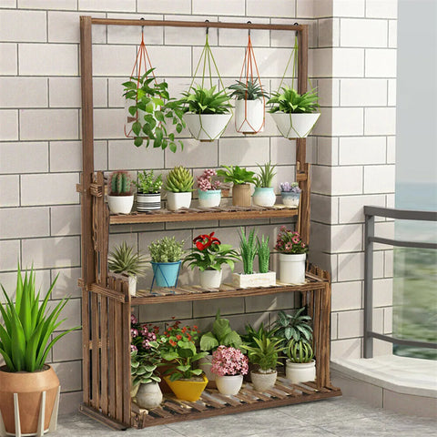 Shelvings, Heavy Duty Hanging Plant Stand Multiple Wood Flower Potted Rack Planter Shelving Unit for Indoor Outdoor - IkoChic