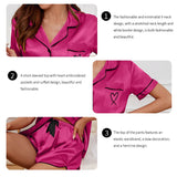 Nightwear, Pajama Lounge Set with Heart Embroidered Pocket Patched Sleepwear Button Down Short Sleeve Top & Shorts Pyjama Home Clothing - IkoChic