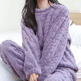 Nightwear, Autumn Women Solid Warm 1/2 Piece Sets Thicken Velvet Ribbed Fleece Set Pullover And Pants Women Casual Pajama Sets 2025 - IkoChic