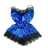 Nightwear, Lace Satin Pajama Set for Women Sleepwear V-Neck Stretch Sexy Lingerie Strap Vest Top Shorts Nightwear Pijamas - IkoChic