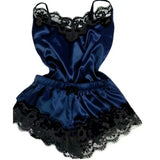 Nightwear, Lace Satin Pajama Set for Women Sleepwear V-Neck Stretch Sexy Lingerie Strap Vest Top Shorts Nightwear Pijamas - IkoChic