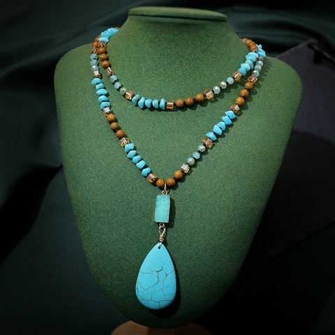 Accessory, Turquoise Big Water Drop Imitation Mineral Necklace - IkoChic
