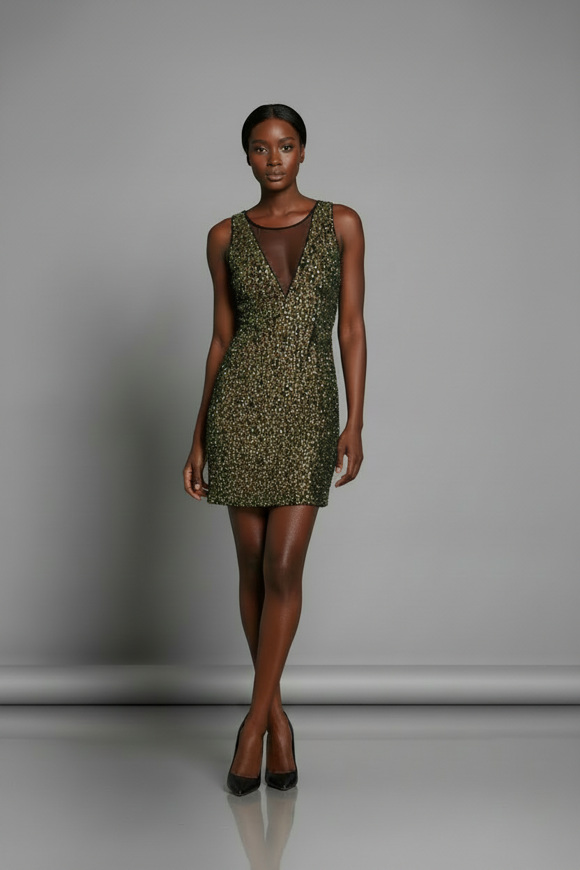 Dresses, Gold Beaded Embellished Sequins Bodycon Dress - IkoChic