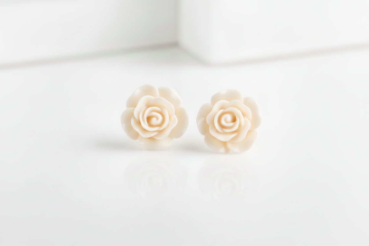 Jewellery, Plastic Rose Flower Bead Stud Earrings - IkoChic