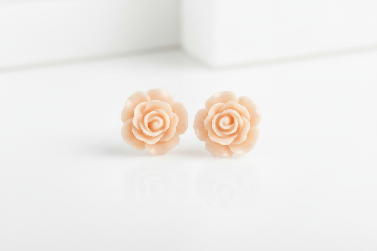 Jewellery, Plastic Rose Flower Bead Stud Earrings - IkoChic