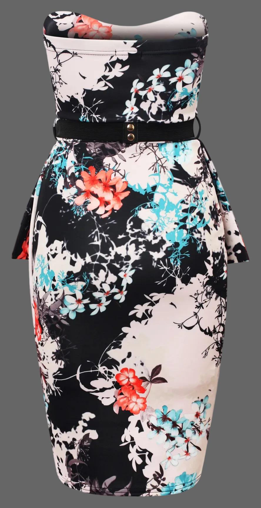 Boho Floral Strapless Bodycon Dress with Gold Belt | IkoChic UK