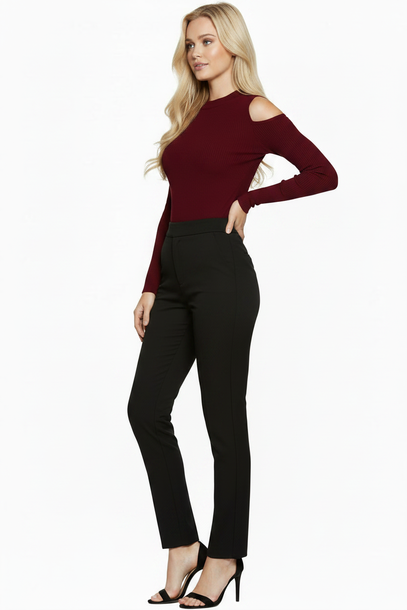 Shirts & Tops, Cut Out Shoulder Ribbed Long Sleeved Knitted Top - IkoChic