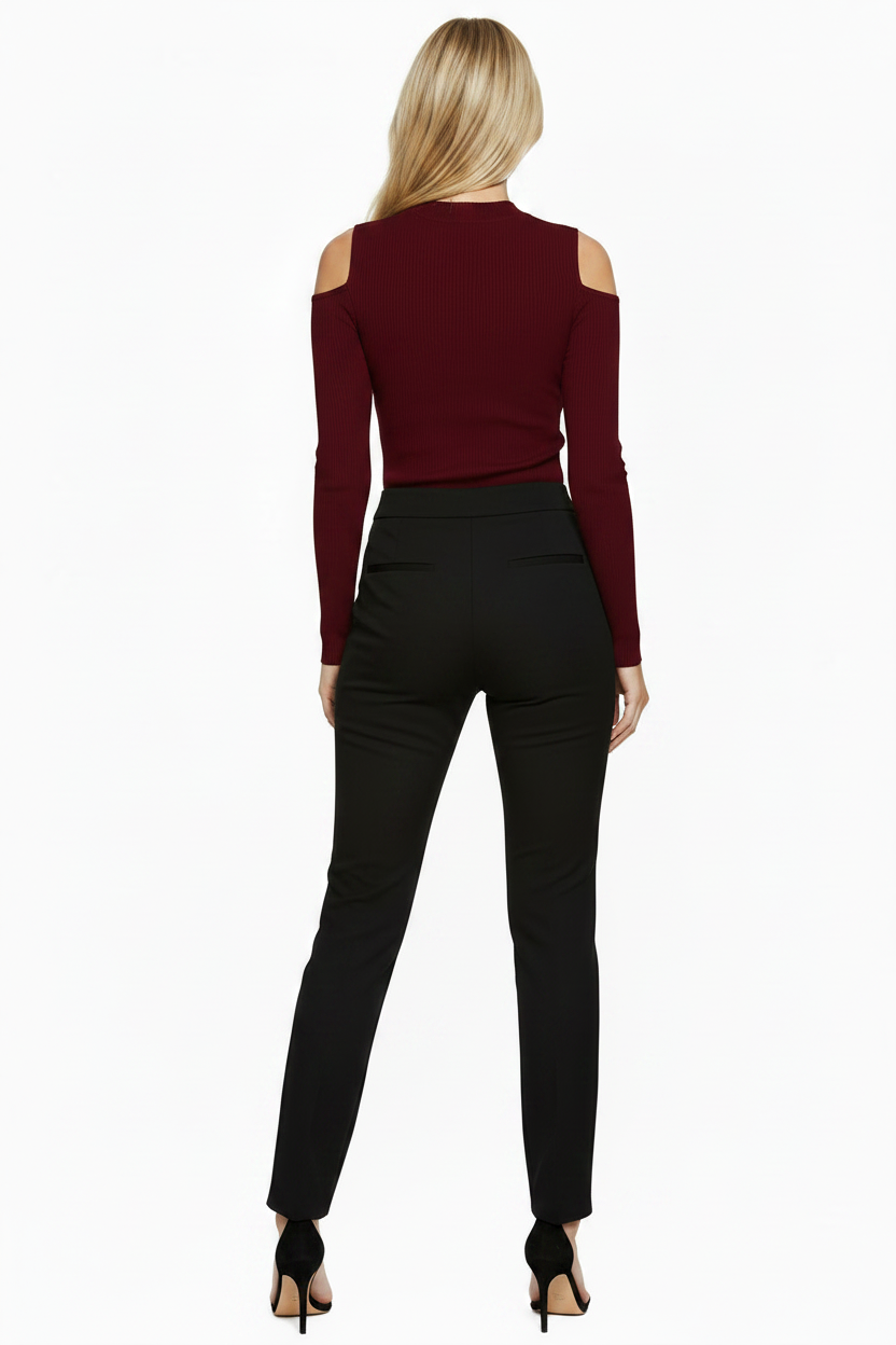 Shirts & Tops, Cut Out Shoulder Ribbed Long Sleeved Knitted Top - IkoChic