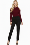 Shirts & Tops, Cut Out Shoulder Ribbed Long Sleeved Knitted Top - IkoChic