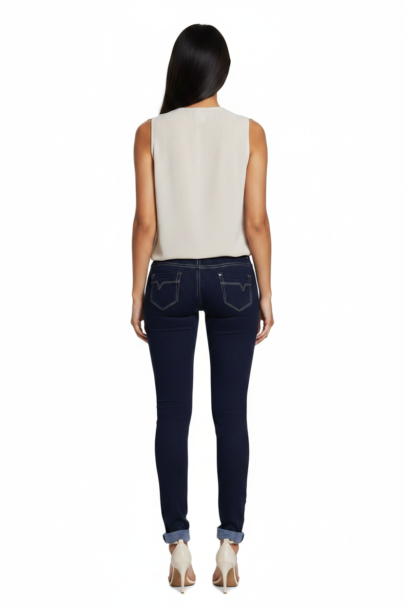 Skinny Jeans, Dark Blue Skinny Denim Jeans - IkoChic