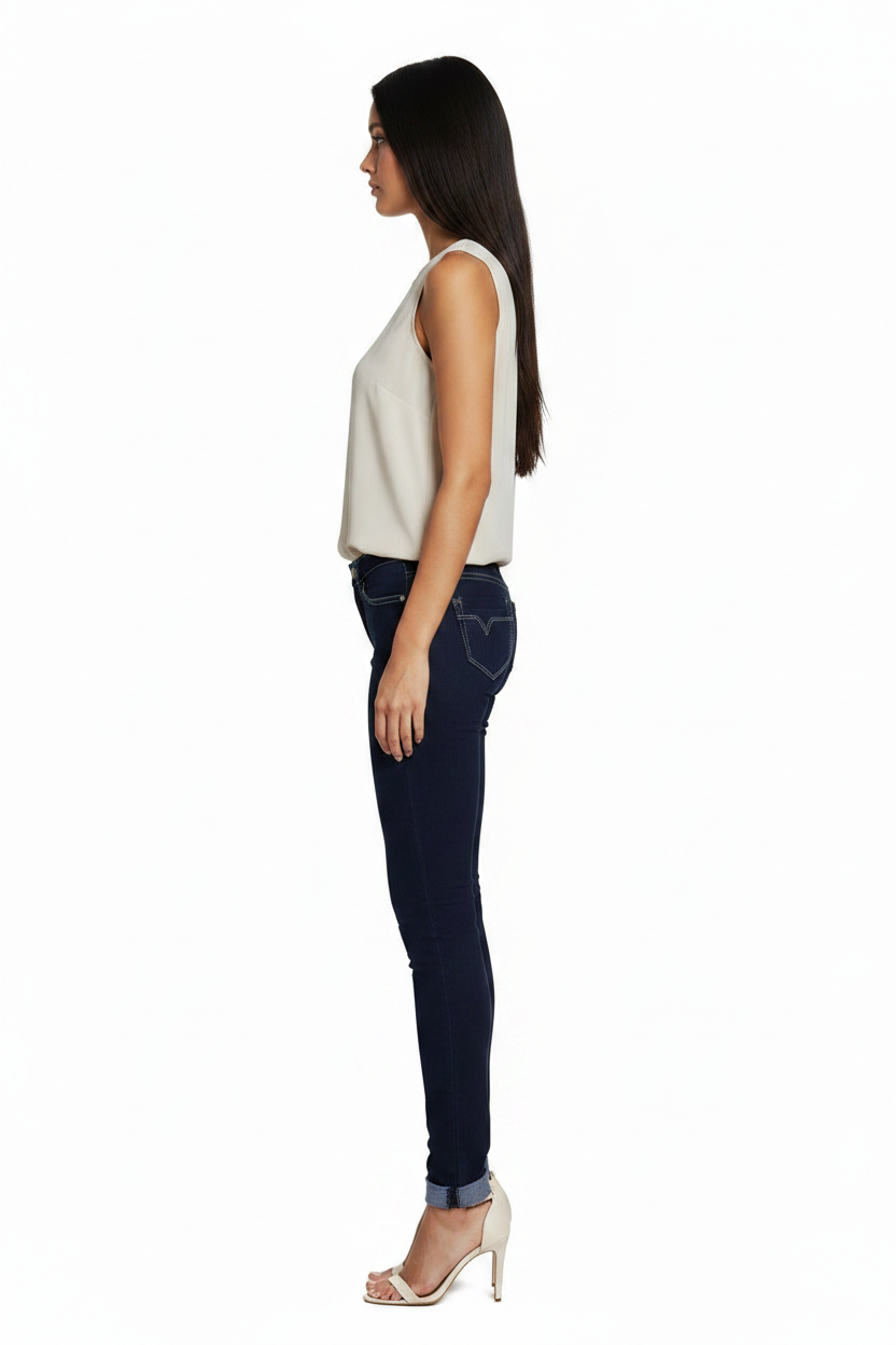 Skinny Jeans, Dark Blue Skinny Denim Jeans - IkoChic