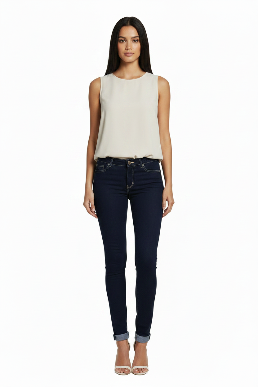Skinny Jeans, Dark Blue Skinny Denim Jeans - IkoChic