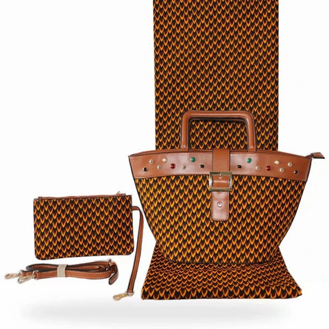 Bags, Ankara African Wax Print Handbag, Purse & Fabric (3-Piece set) Stylish African Print for Women's Party Wear - IkoChic