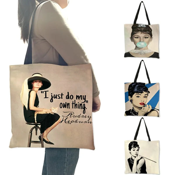 Accessory, Unique Customize Tote Bag Eco Foldbale Bags with Audrey Hepburn Print Reusable Shopping Bags Fashion Handbag For Women - IkoChic