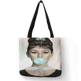 Accessory, Unique Customize Tote Bag Eco Foldbale Bags with Audrey Hepburn Print Reusable Shopping Bags Fashion Handbag For Women - IkoChic