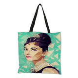Accessory, Unique Customize Tote Bag Eco Foldbale Bags with Audrey Hepburn Print Reusable Shopping Bags Fashion Handbag For Women - IkoChic