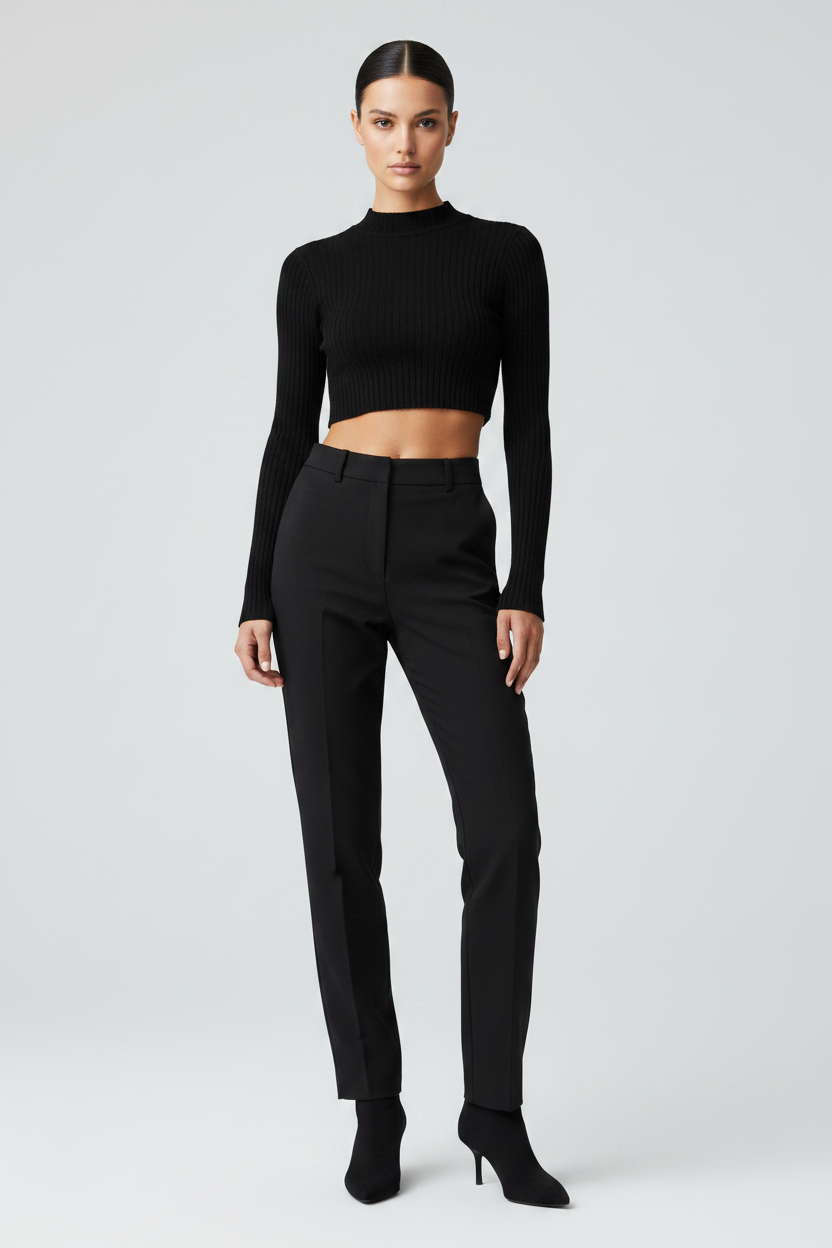 Shirts & Tops, Long Sleeved Turtle Neck Knitted Cropped Top - IkoChic