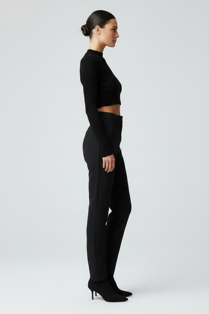 Shirts & Tops, Long Sleeved Turtle Neck Knitted Cropped Top - IkoChic