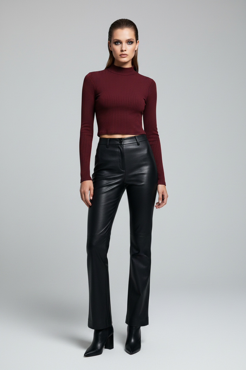 Shirts & Tops, Long Sleeved Turtle Neck Knitted Cropped Top - IkoChic