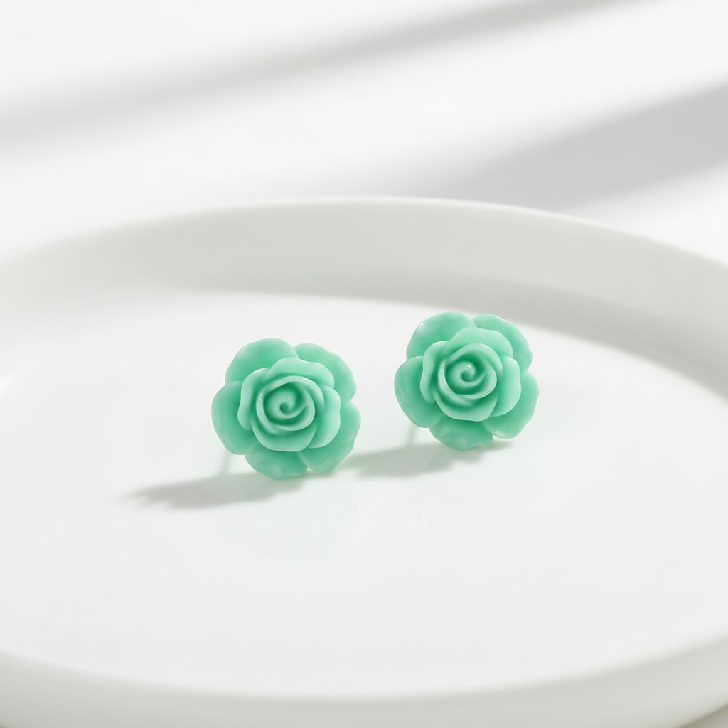 Jewellery, Plastic Rose Flower Bead Stud Earrings - IkoChic