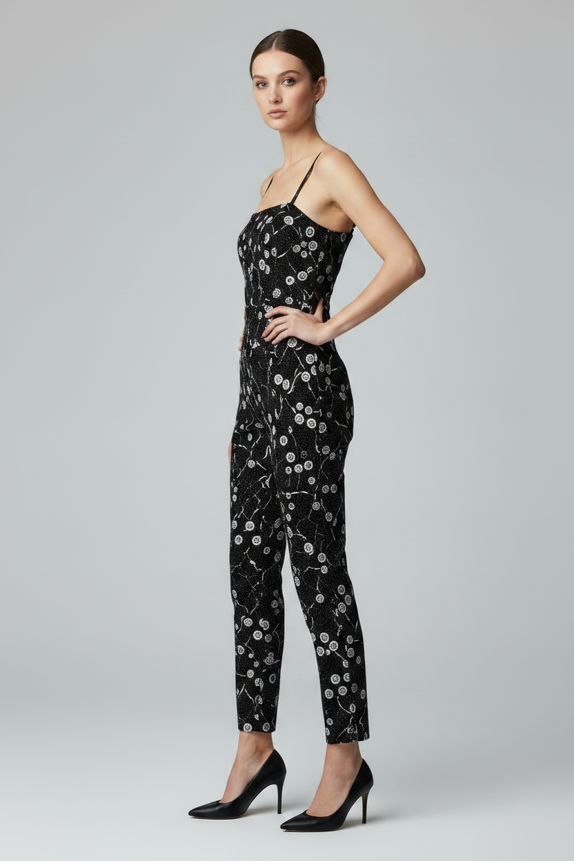 Jumpsuit, Silver Shimmer Lurex Swirls Sleeveless Bodycon Jumpsuit - IkoChic
