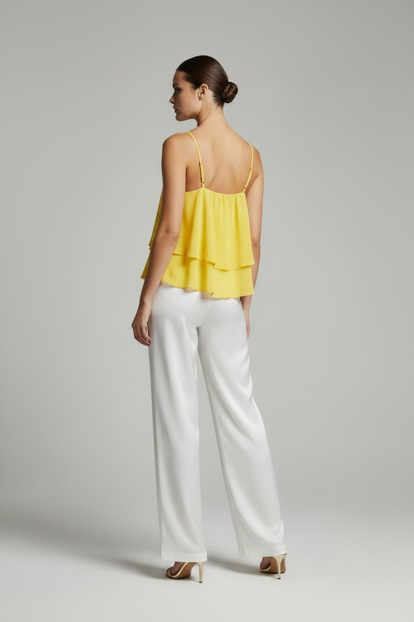 Shirts & Tops, Yellow Asymmetric Frill Tribal Embroidery Sleeveless Crop Top - IkoChic