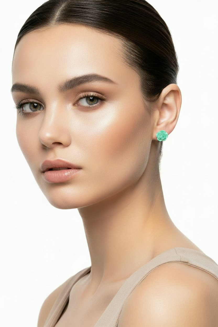 Jewellery, Plastic Rose Flower Bead Stud Earrings - IkoChic