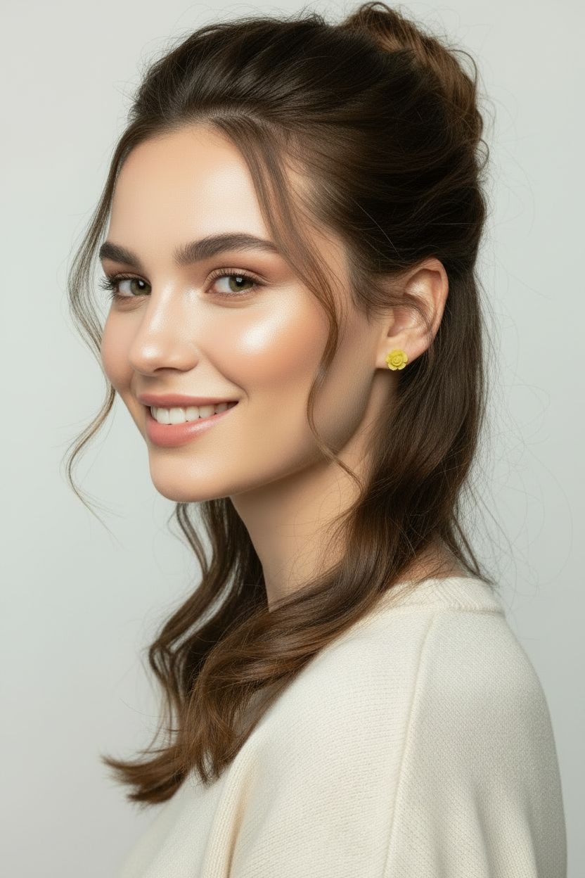 Plastic Rose Flower Bead Stud Earrings