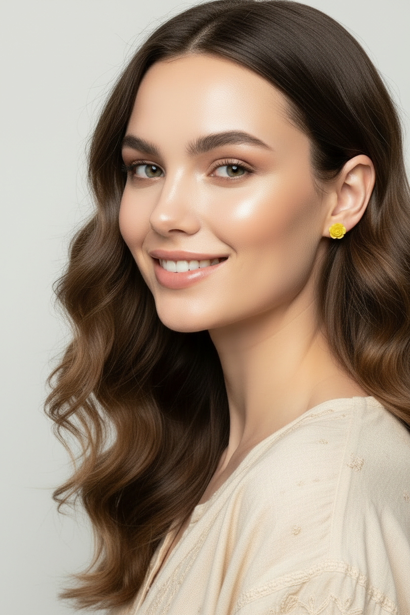 Jewellery, Plastic Rose Flower Bead Stud Earrings - IkoChic