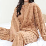 Nightwear, Autumn Women Solid Warm 1/2 Piece Sets Thicken Velvet Ribbed Fleece Set Pullover And Pants Women Casual Pajama Sets 2025 - IkoChic