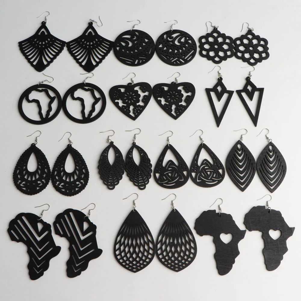 Earrings, 10Pairs/Lot Fashion Elegant Ethnic Geometric Multicolor Wooden Earrings For Women Daily Vacation Jewelry Accessories Party Gifts - IkoChic