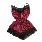 Nightwear, Lace Satin Pajama Set for Women Sleepwear V-Neck Stretch Sexy Lingerie Strap Vest Top Shorts Nightwear Pijamas - IkoChic