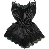 Nightwear, Lace Satin Pajama Set for Women Sleepwear V-Neck Stretch Sexy Lingerie Strap Vest Top Shorts Nightwear Pijamas - IkoChic
