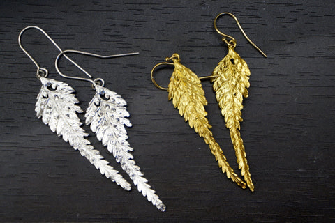 Jewelry & Watches, Fern Leaf Earrings: 14K Gold Plated Sterling Silver Drop - IkoChic