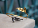Jewelry & Watches, Rose Leaf Cuff Bracelet - Gold Plated with Black Rhodium Accent - IkoChic