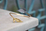 Jewelry & Watches, Rose Leaf Cuff Bracelet - Gold Plated with Black Rhodium Accent - IkoChic