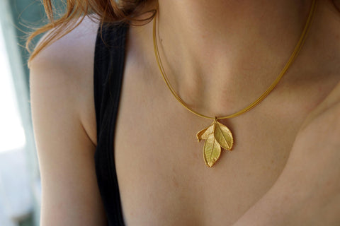 Jewelry & Watches, Rose Leaf Necklace - Eco-Friendly, Gold-Plated Brass Botanical Jewelry - IkoChic