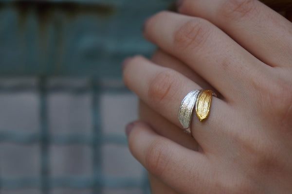Jewelry & Watches, Sterling Silver Olive Leaf Ring - Two-Tone Finish, Handmade Detail - IkoChic
