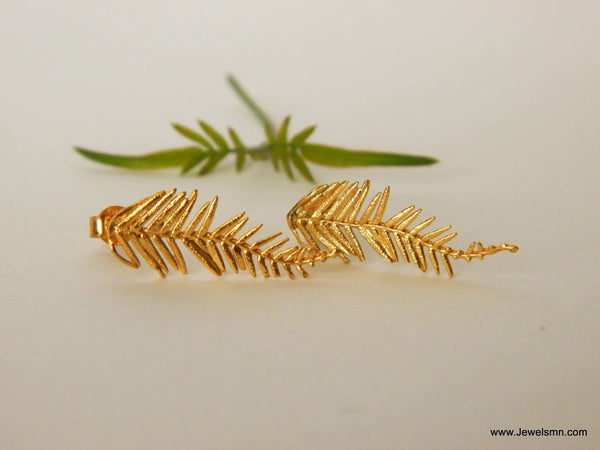 Jewelry & Watches, Acacia Leaf Stud Earrings: Real Silver, Nature-Inspired Jewelry - IkoChic