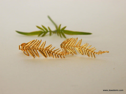 Jewelry & Watches, Acacia Leaf Stud Earrings: Real Silver, Nature-Inspired Jewelry - IkoChic