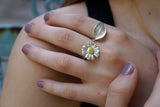 Jewelry & Watches, Nature Inspired Ring: Daisy and Rose Leaf Twig - Recycled Silver - IkoChic