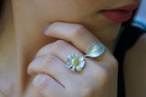 Jewelry & Watches, Nature Inspired Ring: Daisy and Rose Leaf Twig - Recycled Silver - IkoChic