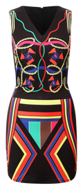 Dresses, Multicoloured Neon Aztec Print Sleeveless Bodycon Dress - IkoChic