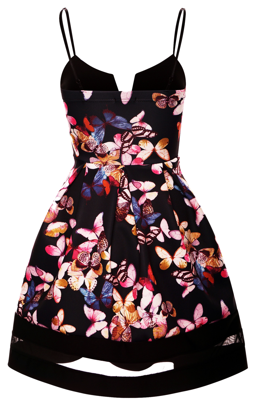 Dresses, Butterfly Print Black Mesh Insert Contrast Skater Dress with Strap - IkoChic