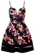 Dresses, Butterfly Print Black Mesh Insert Contrast Skater Dress with Strap - IkoChic