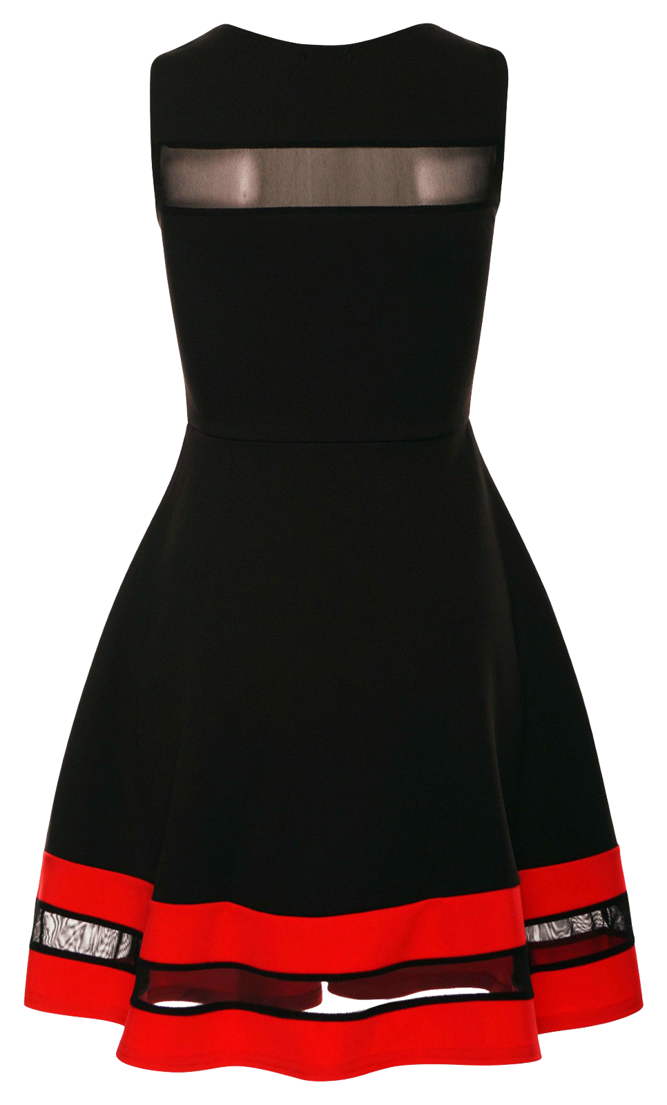 Black vintage style mesh insert skater dress with red lining detail and sleeveless design - sexy date night dress from IkoChic.